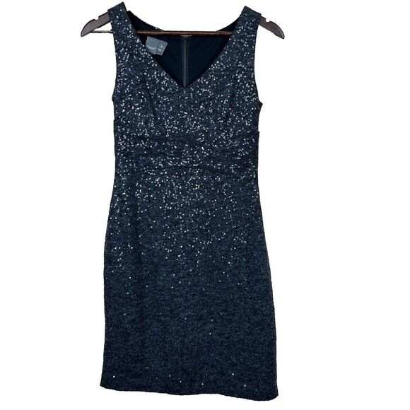 Muse Sequin Sleeveless‎ Short Dress Size 2 Gray V-neck Empire Waist Y2K Event - Picture 1 of 9